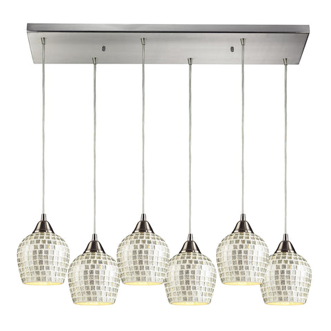 Fusion 6- Light Satin Nickel Light Glass Vintage Fixture Ceiling Mini Pendant