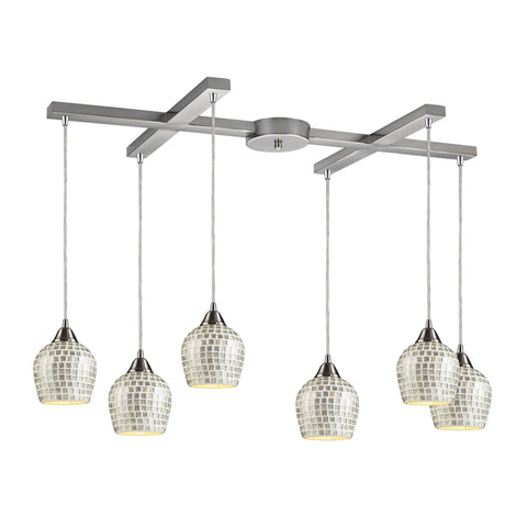 Fusion 6-Light Silver Satin Nickel Light Glass Vintage Fixture Ceiling Pendant