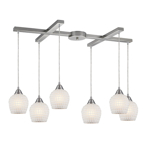 Fusion 6-Light White Satin Nickel Light Glass Vintage Fixture Ceiling Pendant