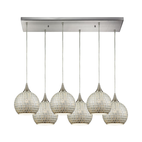 Fusion 6 Satin Nickel Light Glass Vintage Fixture Ceiling Pendant