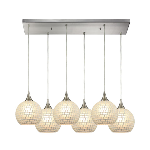 Fusion 6 Satin Nickel Light Glass Vintage Fixture Ceiling Pendant