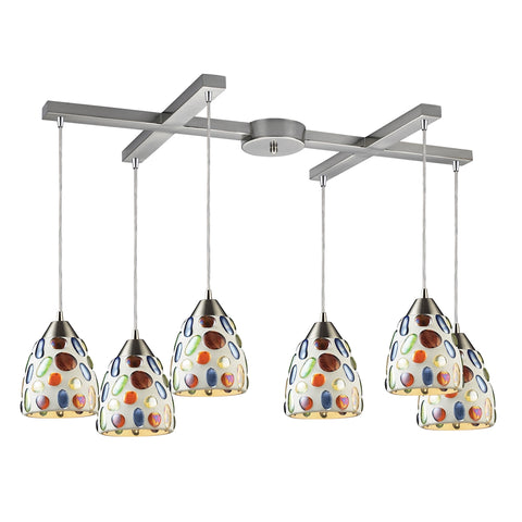 Gemstone 6-Light Satin Nickel Glass Vintage Fixture Ceiling Pendant