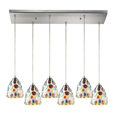 Gemstones 6- Light Satin Nickel Light Glass Vintage Fixture Ceiling Mini Pendant