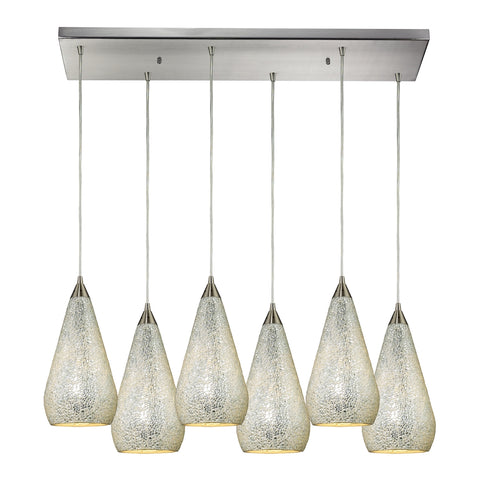 Curvalo 6- Light Satin Nickel Light Glass Vintage Fixture Ceiling Mini Pendant