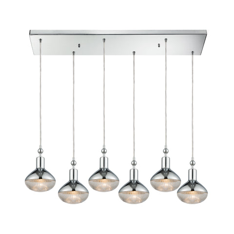 Ravette 6 Polished Chrome Light Glass Vintage Fixture Ceiling Pendant