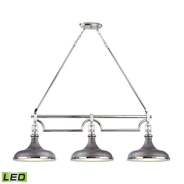 Rutherford 3 Light LED Weathered Zinc and Polished Nickel Glass Island Light