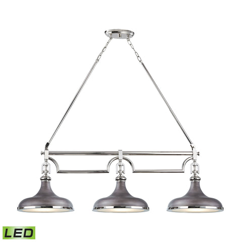 Rutherford 3 Light LED Weathered Zinc and Polished Nickel Glass Island Light