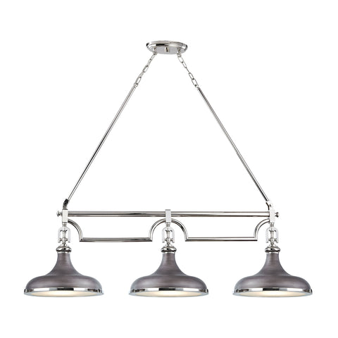 Rutherford 3 Light Weathered Zinc and Polished Nickel Glass Vintage Island Light