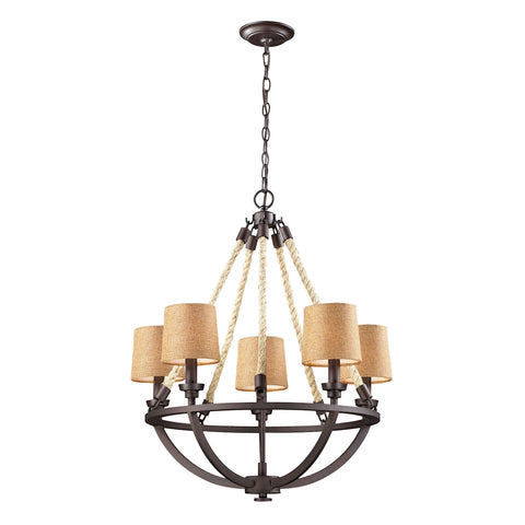 Natural Rope 5-Light Aged Bronze Light Vintage Fixture Ceiling Chandelier