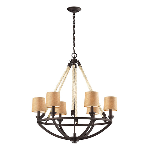 Natural Rope 6-Light Aged Bronze Light Vintage Fixture Ceiling Chandelier