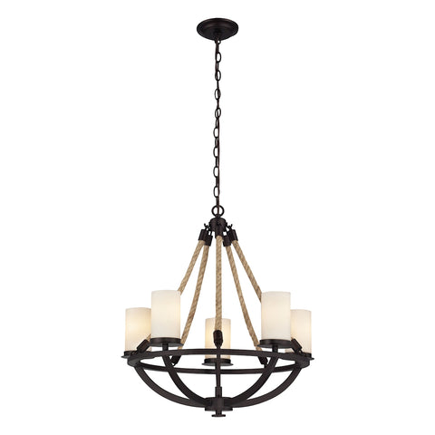 Natural Rope 5-Light Aged Bronze Light Vintage Fixture Ceiling Chandelier