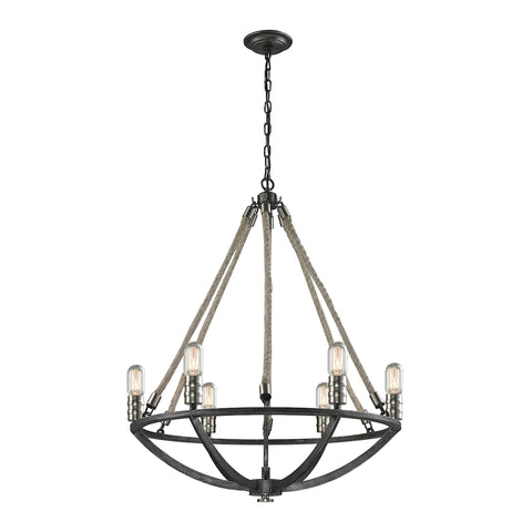 Natural Rope 6-Light Polished Nickel Light Vintage Fixture Ceiling Chandelier