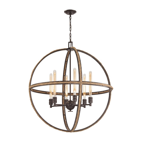 Natural Rope 6-Light Oil Rubbed Bronze Light Vintage Fixture Ceiling Chandelier