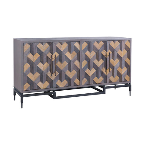 Geometric Harmony Grain De Bois Garden Gate Vintage Dresser Credenza Cabinet