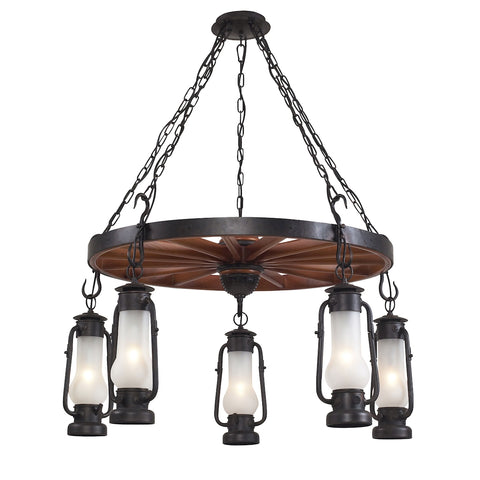 Stagecoach 5-Light Matte Black Light Vintage Fixture Ceiling Chandelier