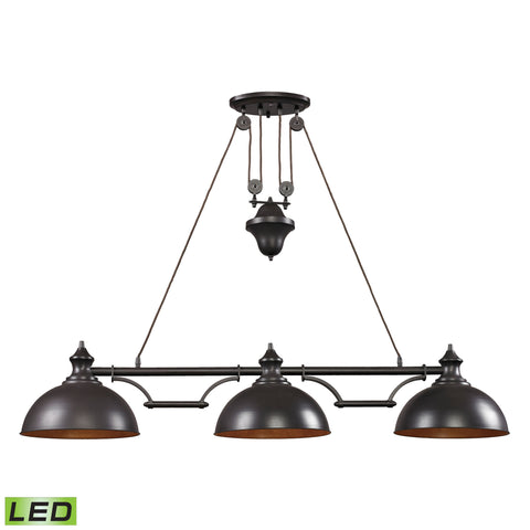 Farmhouse 3 Light Billiard Oiled Bronze LED 800 Lumens Glass Island Light