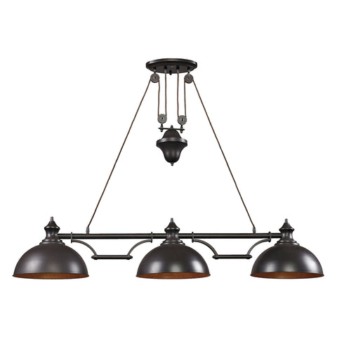 Farmhouse 3-Light Billiard Light Oiled Bronze Glass Vintage Fixture Island Light