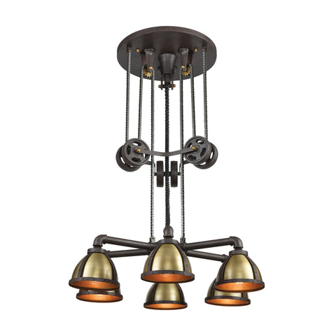 Torque 6-Light Vintage Rust and Vintage Brass Light Vintage Fixture Chandelier