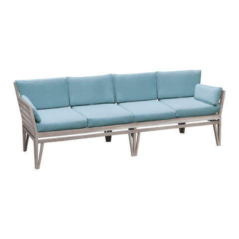 Newport Outdoor 4-Seat Set Of 10 Sea Green Cushions Teak Fabric Lounge Sofa