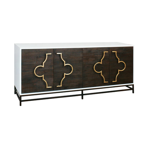 Stellenbosch Dark Stained Wood White Polished Brass Dresser Credenza Cabinet