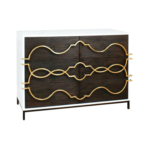 Stellenbosch Dark Stained Wood White Polished Brass Tall Chest Dresser Drawer