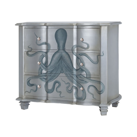 Gorgon Octopus In Silver Leaf And Blue Vintage Tall Chest Dresser Drawer