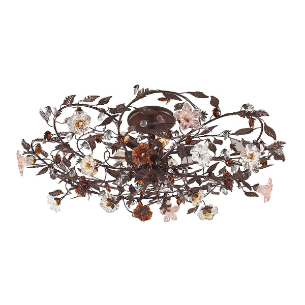 Cristallo Fiore 6-Light Deep Rust Crystal Florets Table Dining Room Flush Mount