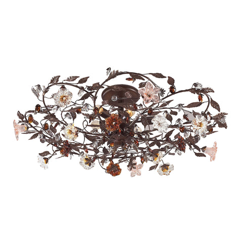 Cristallo Fiore 6-Light Deep Rust Crystal Florets Table Dining Room Flush Mount