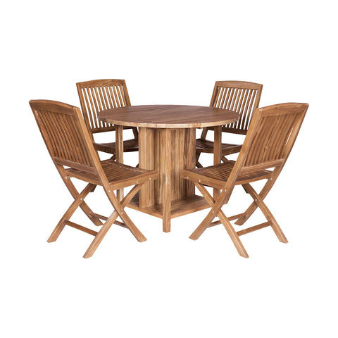 Teak Drop-Leaf Game 4 Chairs (Set Of 5) Room Banquet Dining Table