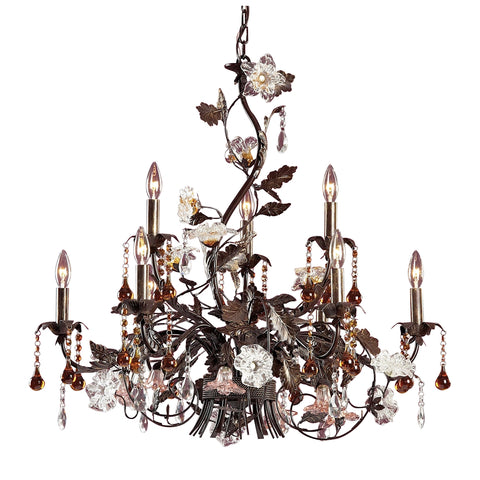 Cristallo Fiore 9-Light Deep Rust Light Vintage Fixture Ceiling Chandelier