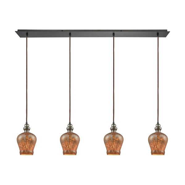 Sojourn 4 Light Linear Pan Oil Rubbed Bronze with Lava Toned Glass Pendant