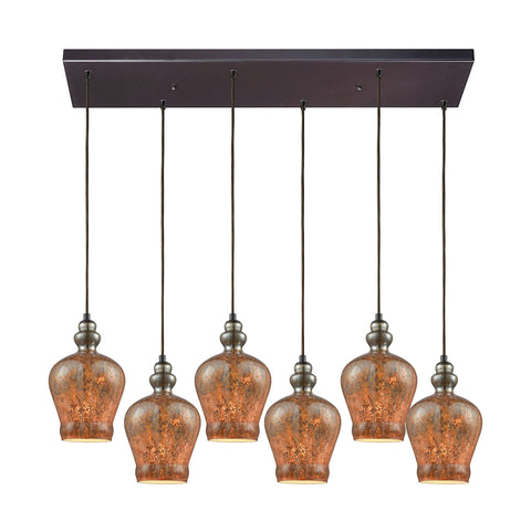 Sojourn 6 Light Rectangle Oil Rubbed Bronze with Lava Toned Glass Pendant