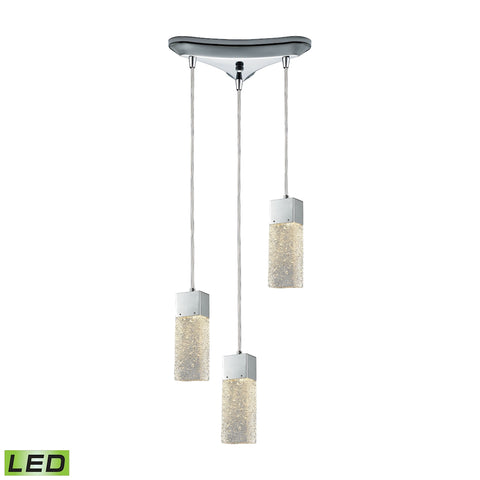 Cubic Ice 3 Light Triangle Pan Polished Chrome Solid Textured Glass Mini Pendant