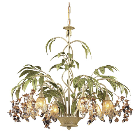 Huarco 6-Light Seashell and Sage Green Light Vintage Fixture Ceiling Chandelier