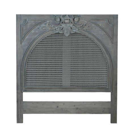 King Caned Weathered Grey Wedge Backrest Support Headboard