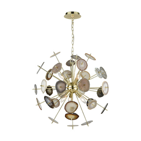 Galileo Bright Gold Natural Agate Light Vintage Fixture Ceiling Chandelier