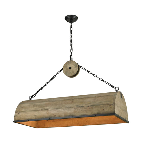 Single Barrel Weathered Antique Brass Black Ceiling Shade Hanging Island Light