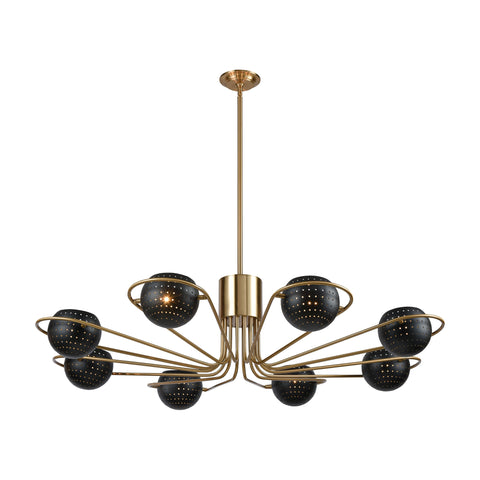 Scarab 8-Light In New Aged Brass Semi-Gloss Black Shades Light Chandelier