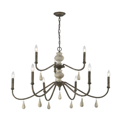 French Connection Grande Malted Rust Gray Wood Light Fixture Ceiling Chandelier